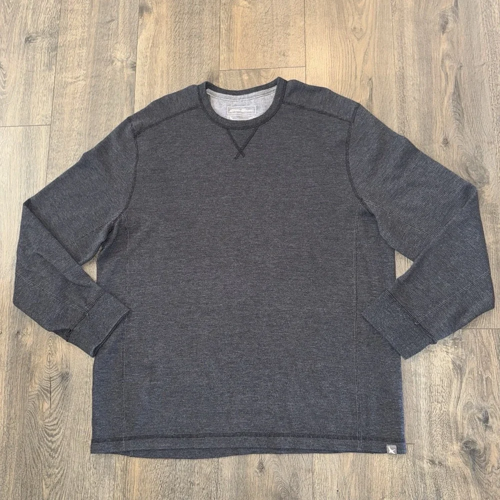 Eddie Bauer Mens XL Thermal Crew Neck Shirt Charcoal Grey Waffle Knit Casual